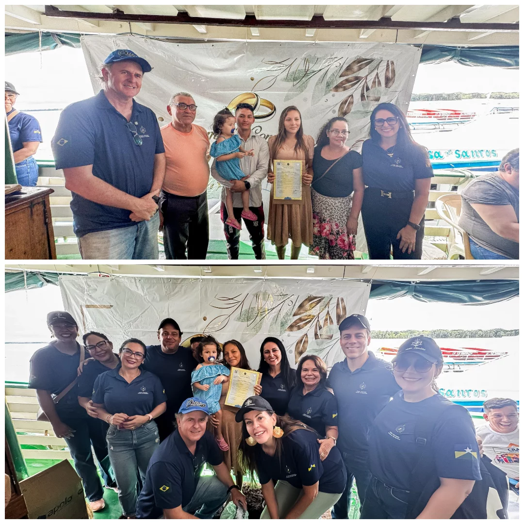 Colagem de duas fotos mostrando momentos do atendimento na Justiça Rápida